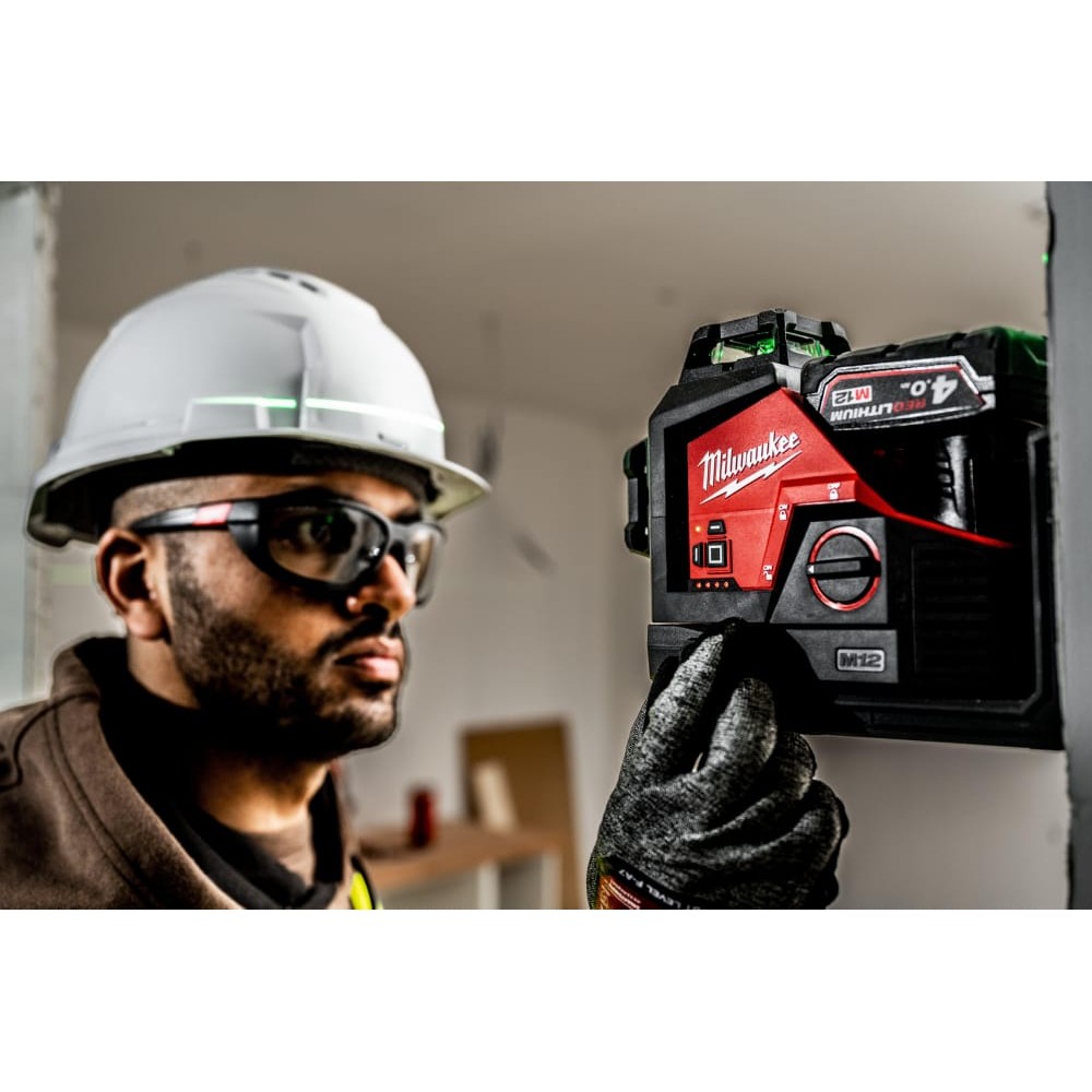 Нівелір 4х точковий лазерний акумуляторний MILWAUKEE M12 CLL4P-301C (зелений промінь) (ЗУ+1Х3Ач+кейс)