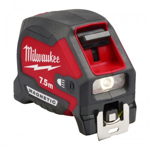 Рулетка магнітна MAGNETIC MILWAUKEE з LED підсвічуванням, 7,5м, (30мм)