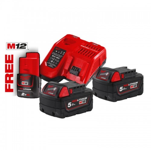Енергокомплект MILWAUKEE M18 NRG-502 (ЗУ M12-18FC+2акк.Х5А В5) + подарунок акумулятор M12 B2