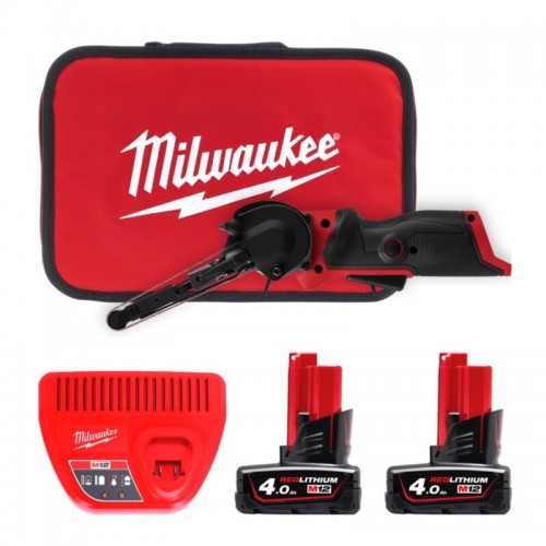 Шліфмашина стрічкова акумуляторна безщіткова MILWAUKEE M12 FBFL10-402B (10мм) (ЗУ+2Х4Ач+сумка)