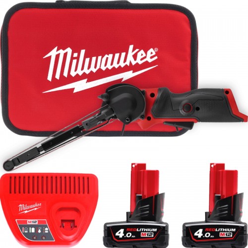 Шліфмашина стрічкова акумуляторна безщіткова MILWAUKEE M12 FBFL13-402B (13мм) (ЗУ+2Х4Ач+сумка)