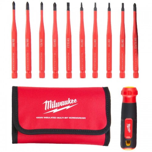Набір викруток прецезійних ізольованих VDE MILWAUKEE 10-в-1 (рукоятка VDE + 10 біт VDE)