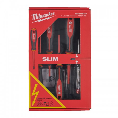 Набір викруток тригранних ізольованих VDE MILWAUKEE, (SL3/SL4/PZ1/PZ2/викрутка-тестер), (5шт)