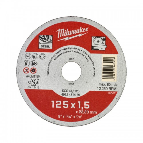 Диск відрізний по металу MILWAUKEE, SCS 41/125х1, 5, Ø125мм