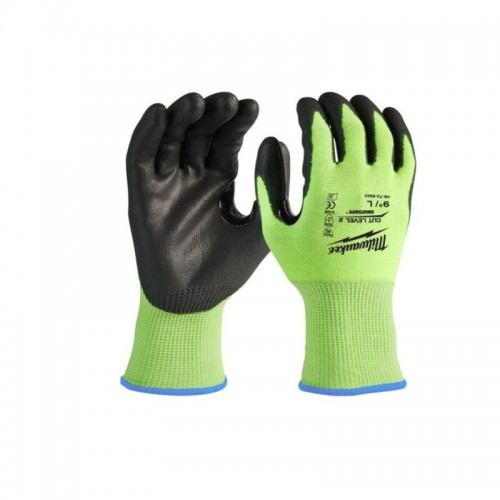 Рукавички Hi-Vis сигнальні MILWAUKEE, із опором порізам 2/B рівня, розмір 8/M