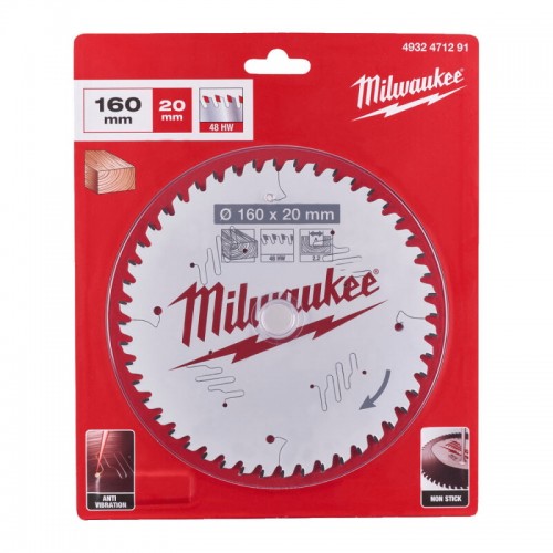 Диск пильний по дереву PFTE MILWAUKEE, Ø160х20х2, 2мм, 48 зуб.