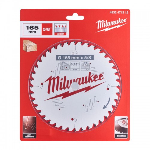 Диск пильний по дереву PFTE THIN KERF MILWAUKEE, Ø165х5/8''х1, 6мм, 40 зуб.