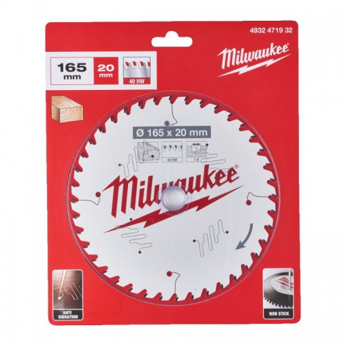Диск пильний по дереву PFTE THIN KERF MILWAUKEE, Ø165х20х1, 6мм, 40 зуб.