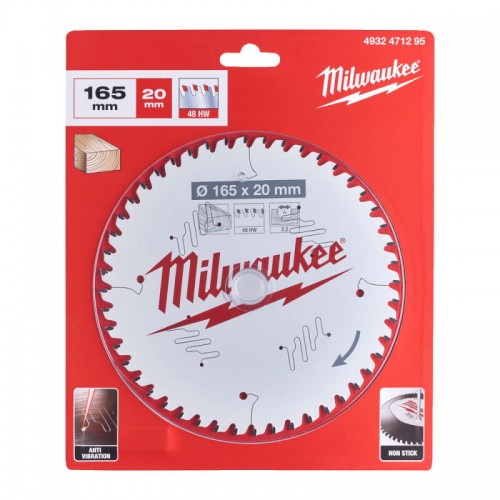 Диск пильний по дереву PFTE MILWAUKEE, Ø165х20х2, 2мм, 48 зуб.