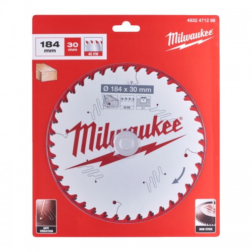 Диск пильний по дереву PFTE THIN KERF MILWAUKEE, Ø184х30х2, 1мм, 40 зуб.