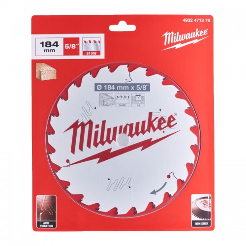 Диск пильний по дереву PFTE THIN KERF MILWAUKEE, Ø184х5/8''х1, 6мм, 24 зуб.