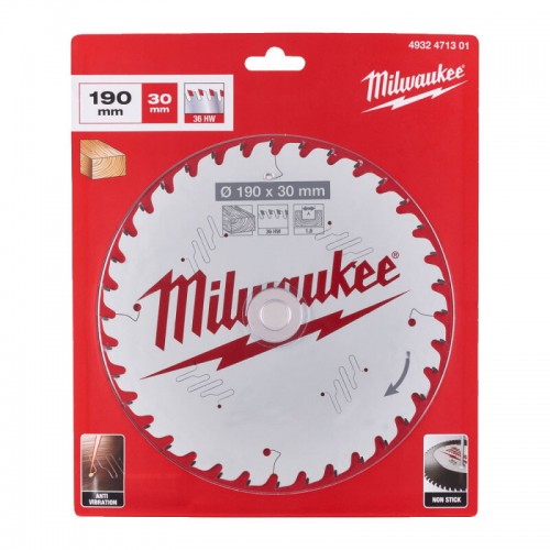 Диск пильний по дереву PFTE THIN KERF MILWAUKEE, Ø190х30х1, 6мм, 36 зуб.