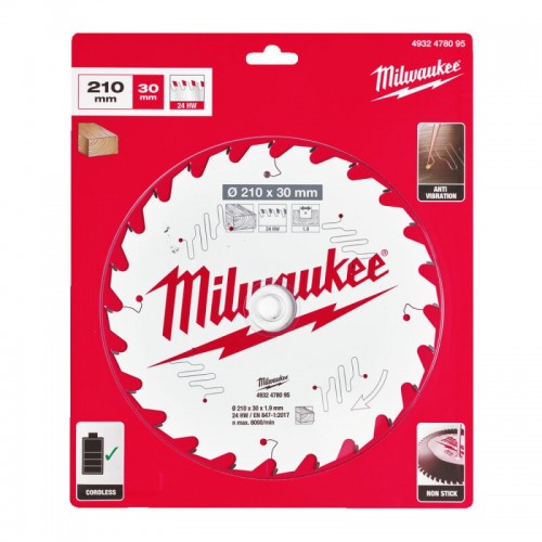 Диск пильний по дереву для настільних пилок PFTE MILWAUKEE, Ø210х30х1,9мм, 24 зуб.