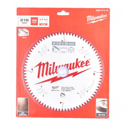 Диск пильний по алюмінію PFTE MILWAUKEE, Ø216х30х2, 4мм, 80 зуб.