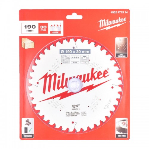 Диск пильний по дереву для торцевих пилок PFTE MILWAUKEE, Ø190х30х2, 4мм, 40 зуб.