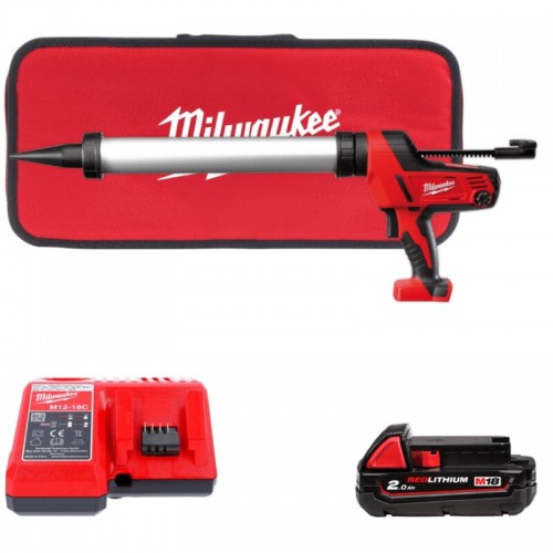 Пістолет для герметика акумуляторний MILWAUKEE C18 PCG/600A-201B (600мл) (ЗУ+1акк.Х2Ач+сумка)