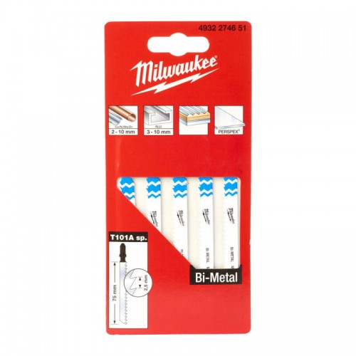 Полотна для лобзика T101A Bi-Metal MILWAUKEE, 75х2, 5мм, (5шт)