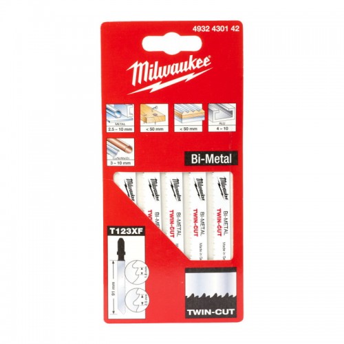 Полотна для лобзіка T123XF Bi-Metal TWIN CUT MILWAUKEE, 91х2, 5/1, 8мм, (5шт)