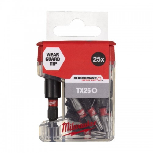 Насадка Milwaukee SHOCKWAVE TX25 25мм (25 шт/упак) + магнітний тримач для біт
