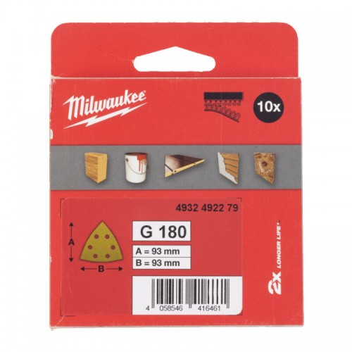 Шліфувальні листи HP MILWAUKEE, 93х93х93мм HL, зерно 180, (10шт)