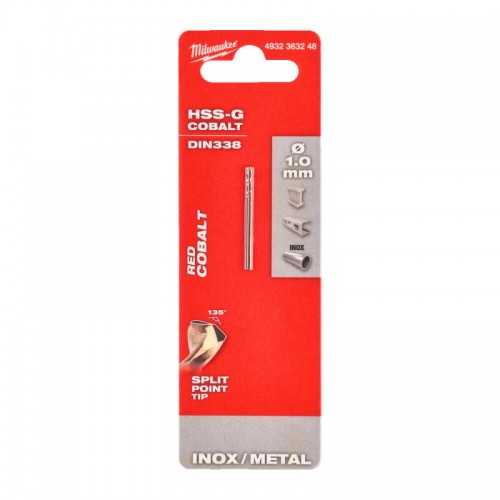 Свердло по металу HSS-Co MILWAUKEE, DIN338, Ø1,0х34х12мм, (2шт)
