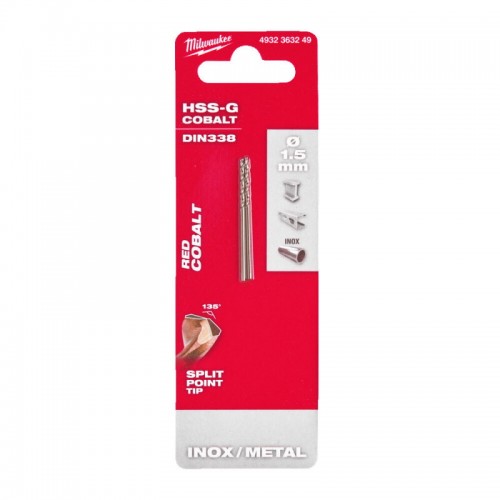 Свердло по металу HSS-Co MILWAUKEE, DIN338, Ø1,5х40х18мм, (2шт)