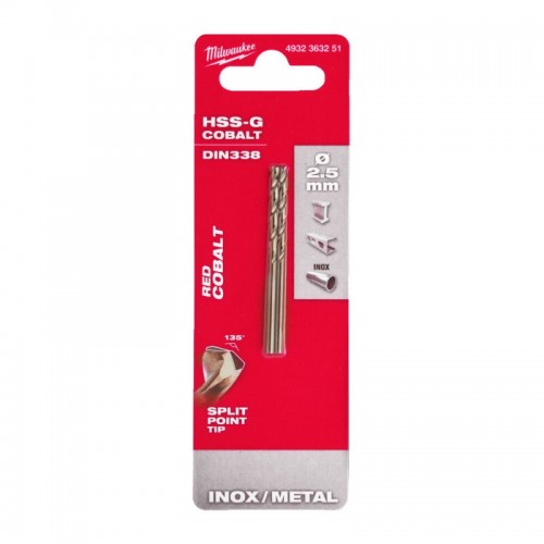 Свердло по металу HSS-Co MILWAUKEE, DIN338, Ø2,5х57х30мм, (2шт)