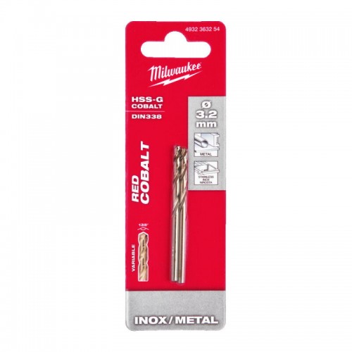 Свердло по металу HSS-Co MILWAUKEE, DIN338, Ø3,2х65х36мм, (2шт)