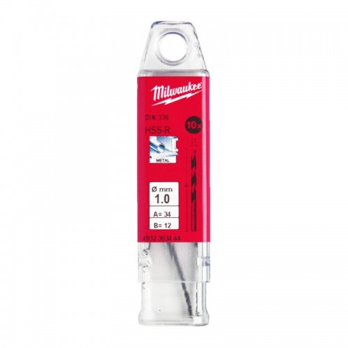 Свердло по металу HSS-R MILWAUKEE, DIN338, Ø1,0х34х12мм, (10шт)