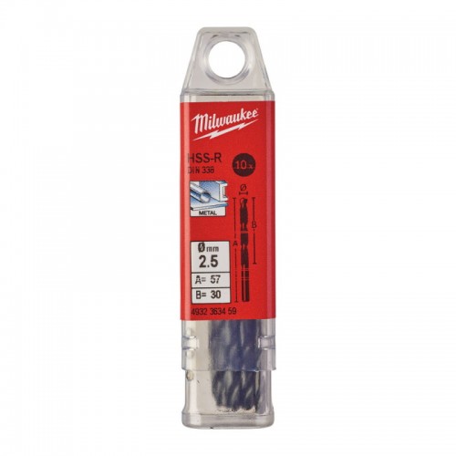Свердло по металу HSS-R MILWAUKEE, DIN338, Ø2,5х57х30мм, (10шт)