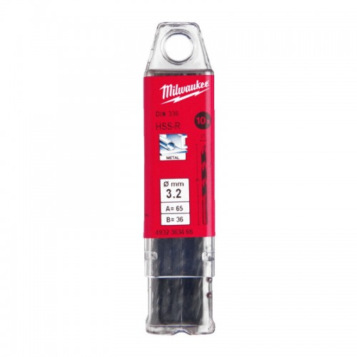 Свердло по металу HSS-R MILWAUKEE, DIN338, Ø3,2х65х36мм, (10шт)