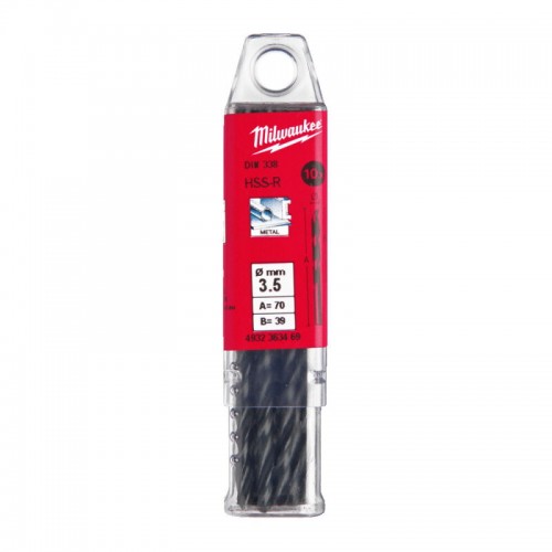 Свердло по металу HSS-R MILWAUKEE, DIN338, Ø3,5х70х39мм, (10шт)