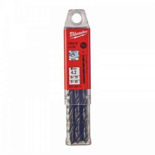 Свердло по металу HSS-R MILWAUKEE, DIN338, Ø4,2х75х43мм, (10шт)