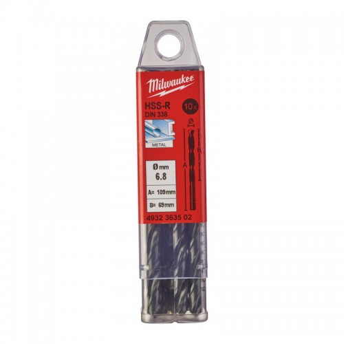 Свердло по металу HSS-R MILWAUKEE, DIN338, Ø6,8х109х69мм, (10шт)