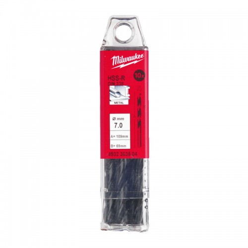 Свердло по металу HSS-R MILWAUKEE, DIN338, Ø7,0х109х69мм, (10шт)