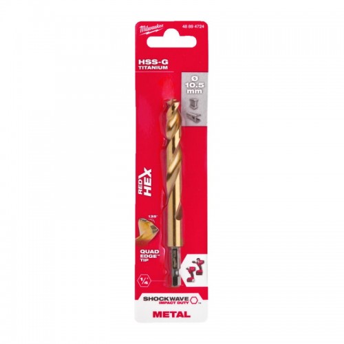 Свердло по металу RedHEX SHOCKWAVE™ HSS-TiN MILWAUKEE, Ø10,5х122х78мм
