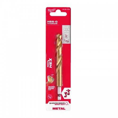 Свердло по металу RedHEX SHOCKWAVE™ HSS-TiN MILWAUKEE, Ø11,5х126х81мм