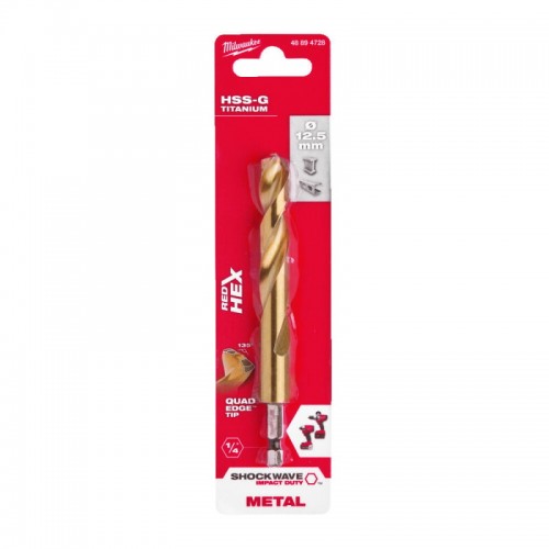 Свердло по металу RedHEX SHOCKWAVE™ HSS-TiN MILWAUKEE, Ø12,5х128х83мм