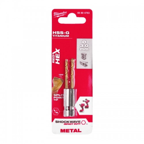 Свердло по металу RedHEX SHOCKWAVE™ HSS-TiN MILWAUKEE, Ø3,0х65х23мм, (2шт)