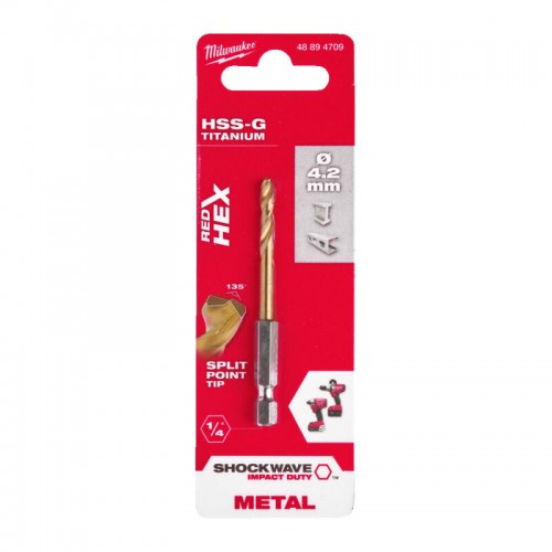 Свердло по металу RedHEX SHOCKWAVE™ HSS-TiN MILWAUKEE, Ø4,2х74х28мм