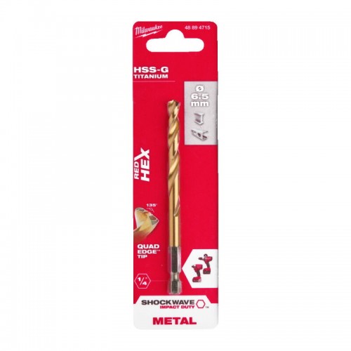 Свердло по металу RedHEX SHOCKWAVE™ HSS-TiN MILWAUKEE, Ø6,5х107х64мм
