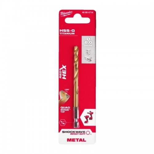 Свердло по металу RedHEX SHOCKWAVE™ HSS-TiN MILWAUKEE, Ø6,0х105х63мм