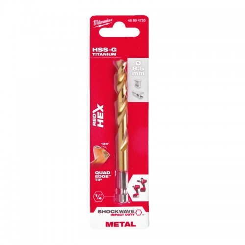 Свердло по металу RedHEX SHOCKWAVE™ HSS-TiN MILWAUKEE, Ø8,5х114х72мм