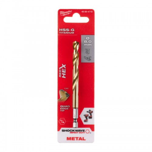 Свердло по металу RedHEX SHOCKWAVE™ HSS-TiN MILWAUKEE, Ø8,0х111х70мм