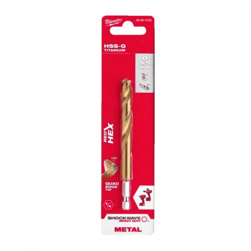 Свердло по металу RedHEX SHOCKWAVE™ HSS-TiN MILWAUKEE, Ø9,5х118х74мм