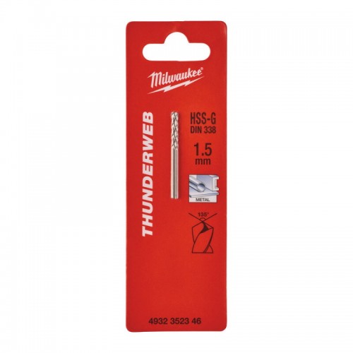 Свердло по металу THUNDERWEB HSS-G MILWAUKEE, DIN338, Ø1,5x40х18мм, (2шт)