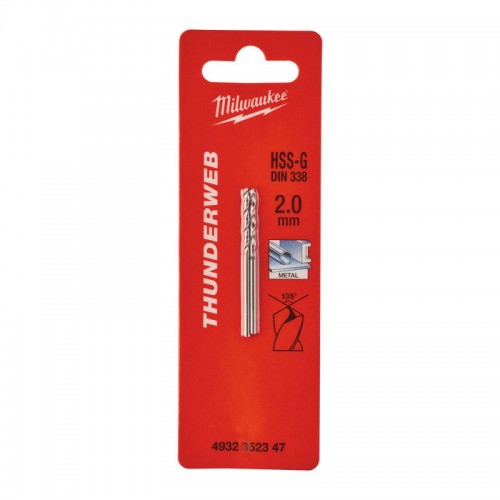 Свердло по металу THUNDERWEB HSS-G MILWAUKEE, DIN338, Ø2,0x49х24мм, (2шт)