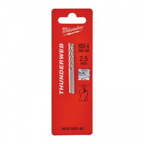 Свердло по металу THUNDERWEB HSS-G MILWAUKEE, DIN338, Ø2,5x57х30мм, (2шт)