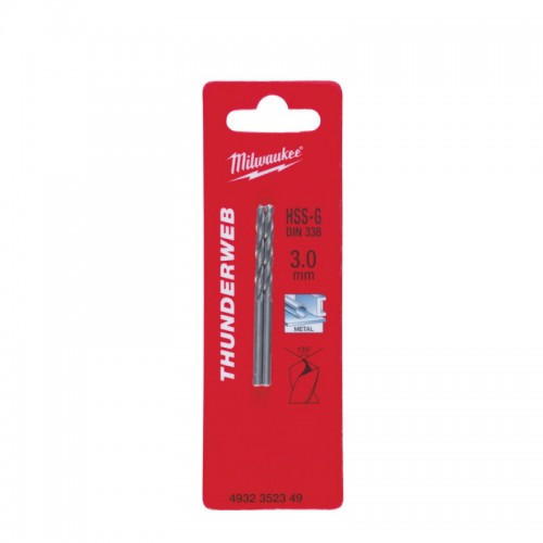Свердло по металу THUNDERWEB HSS-G MILWAUKEE, DIN338, Ø3,0x61х33мм, (2шт)