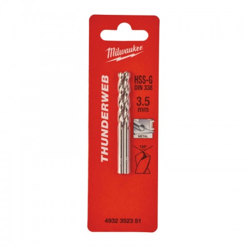 Свердло по металу THUNDERWEB HSS-G MILWAUKEE, DIN338, Ø3,5x70х39мм, (2шт)